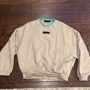 Fear of God Men's Beige Sweater with Teal Accents. Size Medium